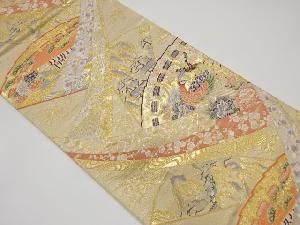 山水花鳥扇文織り出し　袋帯